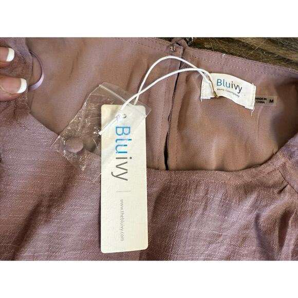 NWT!! "BLU IVY" Women's Dress SZ M Mauve/Lavender Fairy Midi Belt Flutter Sleeve - Picture 6 of 9